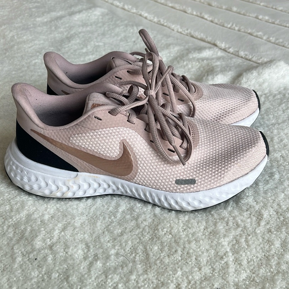 Pink Nike Revolution Running Shoes Rose Gold Accent 6.5